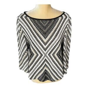 St. John by Marie Gray Diamond Knit Sweater Black & Gold Metallic EUC Size Small